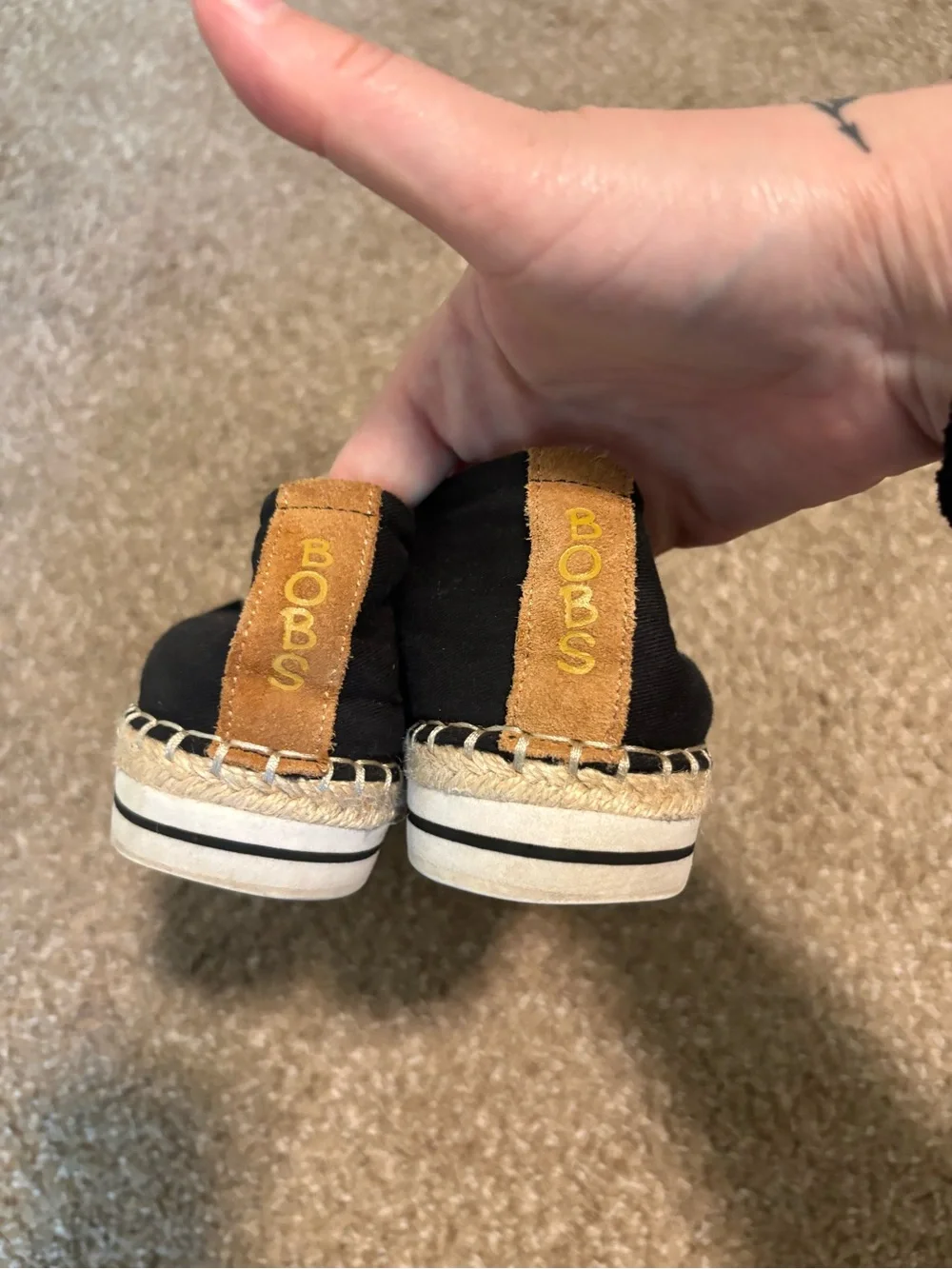 Skechers Black Slip-On Espadrille with Tan Heel Accent